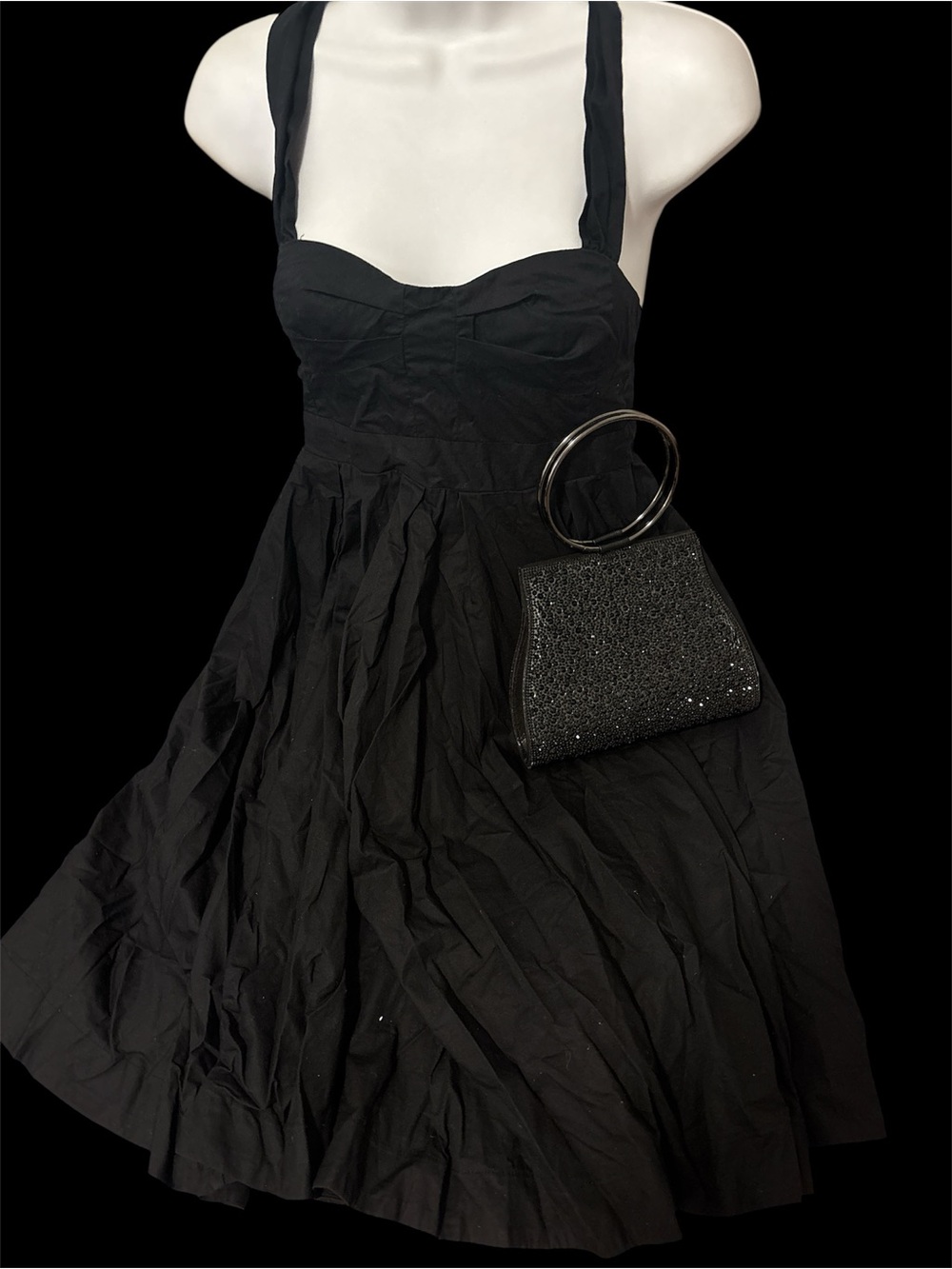 French Connection cottage core Black Strapless Fit-and-Flare Dress Sz 2